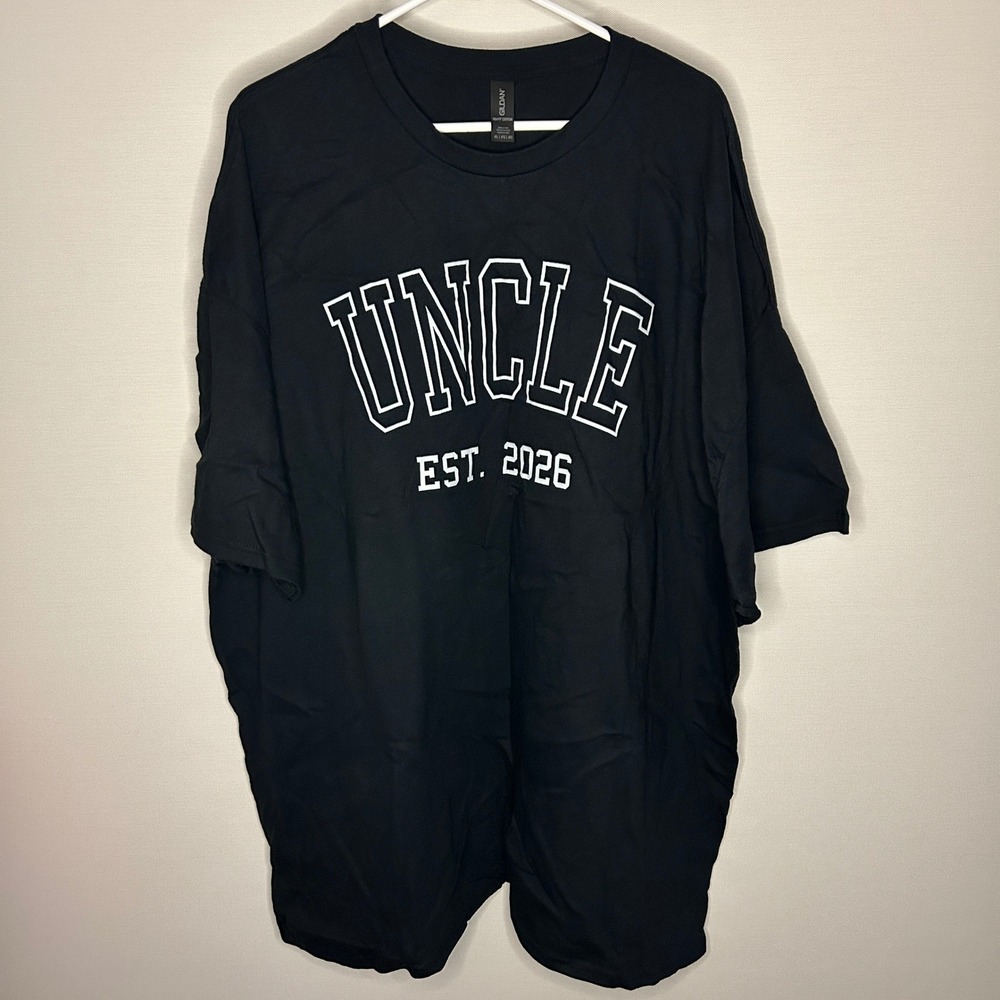 Gildan Uncle Est 2026 Black Heavy Cotton T-Shirt 4XL Mens NWOT Baby Announcement